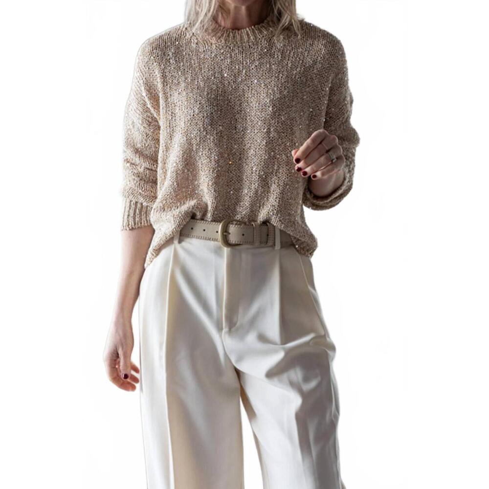 NEW ALYSI cotton sequin sweater in gold